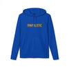 Blue eco-friendly unisex hoodie from Printify featuring minimalist text design on front