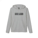 Printify eco-friendly unisex hoodie in light gray with minimalist black and white text design