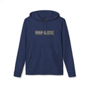 Printify navy blue eco-friendly unisex hoodie with minimalist text design and front pocket