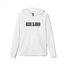 Printify white eco-friendly unisex hoodie with minimalist black text design and front pocket