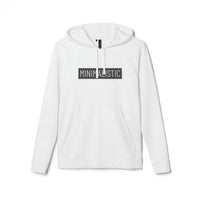 Printify white eco-friendly unisex hoodie with minimalist black text design and front pocket