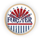American themed wall clock with stars and stripes design and natural wood frame by Printify