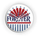 Printify American themed wall clock with red and blue stars and stripes design for home decor