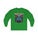 Printify green unisex eco-friendly long sleeve tee with colorful electronic anthem graphic design