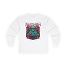 Printify unisex eco-friendly long sleeve tee in white with colorful electronic anthem graphic design