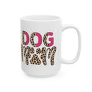 eco friendly ceramic dog mom mug white ceramic coffee mug with leopard print and pink DOG MOM lettering