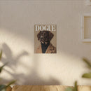 eco-friendly dog art print on Printify canvas showing a stylish brown dog portrait wearing a coat