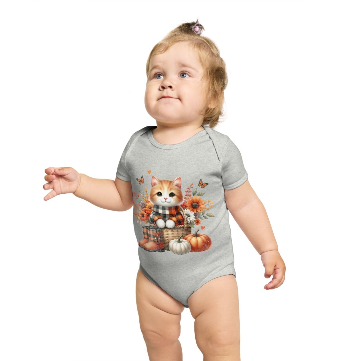 Autumn Kitten Short Sleeve Baby Bodysuit