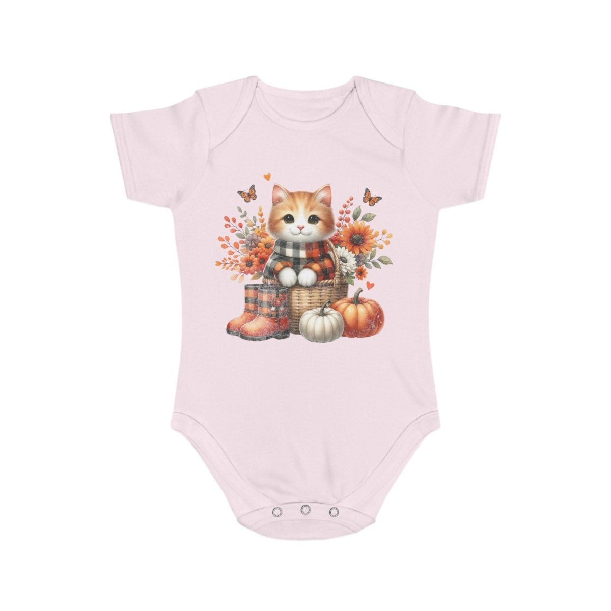 Autumn Kitten Short Sleeve Baby Bodysuit