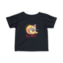 Printify baby summer jersey shirt in black with colorful sun and ice cream graphic and Sun Fun text