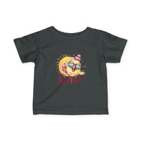 Black baby summer jersey shirt with fun sun and chick graphic and Sun Fun text