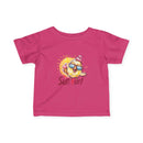 Pink baby summer jersey shirt with cute sun and bird graphic and Sun Fun text