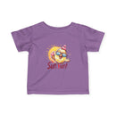 Purple baby summer jersey shirt with sun fun chicken graphic and sunglasses design