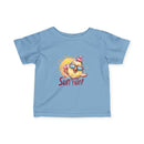 Printify baby summer jersey shirt in light blue with cute sun and ice cream graphic and Sun Fun text