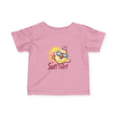 Pink baby summer jersey shirt with cute chick wearing sunglasses and ice cream graphic from Printify