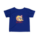 Blue baby summer jersey shirt with cute sun and ice cream graphic and Sun Fun text