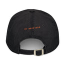 Printify eco-friendly denim hat in black with My Backyard text and adjustable metal buckle strap