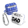 Printify sustainable airpod cases with Best Dad ever design and blue plaid pattern with carabiner