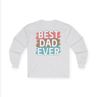 Best Dad Ever cotton shirt in gray with colorful text and leopard print design on the back