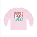 Pink long-sleeve shirt featuring 'best dad ever' graphic with leopard print accents
