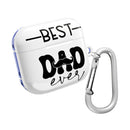Printify Best Dad Ever sustainable airpod cases with white design and attached silver carabiner clip