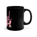 Black Printify mug with pink floral design and eco-friendly mom coffee mug text