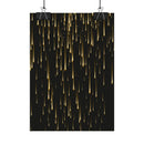 Printify sustainable rolled posters featuring black background with falling golden light streaks design