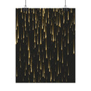 Black poster featuring falling gold streaks hanging with clips sustainable rolled posters Printify