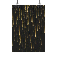 Black poster with falling gold light streaks from Printify sustainable rolled posters collection