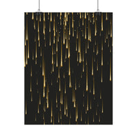 Printify black poster with falling gold light streaks design from sustainable rolled posters collection