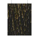 Printify sustainable rolled posters featuring elegant gold streaks on black background hanging with clips