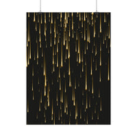 Printify black poster with glowing golden light streaks featuring sustainable rolled posters design
