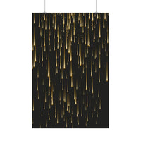 Printify sustainable rolled posters featuring gold falling light streaks on black background