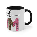 Printify blessed mom coffee cup with black handle and leopard print design on white mug