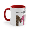 Printify white mug with red handle and interior featuring stylish leopard print blessed mom coffee cup design
