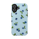 Printify sustainable magnetic phone case with blueberry pattern and light blue background