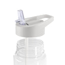 Close-up of clear BPA-free Tritan bottle with white lid and built-in straw by Printify