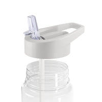 Close-up of clear BPA-free Tritan bottle with white lid and built-in straw by Printify