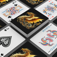 Printify dragon design playing cards featuring an intricate golden dragon on the back and classic face cards