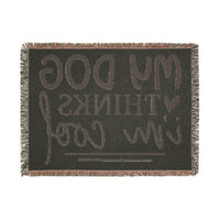 Eco-friendly dog blanket by Printify with fringe edges and humorous dog-themed text design