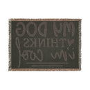 Printify eco-friendly dog blanket with woven text design and fringed edges in dark color