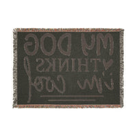 Printify eco-friendly dog blanket with woven text design and fringed edges in dark color