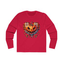 Printify red eco-friendly men long sleeve shirt with Halloween pumpkin heart graphic