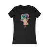Black eco-friendly women's t-shirt by Printify with artistic colorful floral and female face design