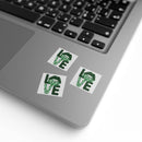 Printify sustainable square sticker rolls with green love design on laptop surface