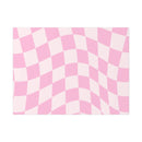 Printify sustainable uncoated posters featuring a pink and white wavy checkerboard pattern