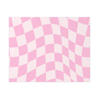 Pink and white checkered Printify sustainable uncoated posters with wavy pattern design