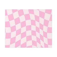 Pink and white wavy checkered pattern printed on sustainable uncoated posters by Printify
