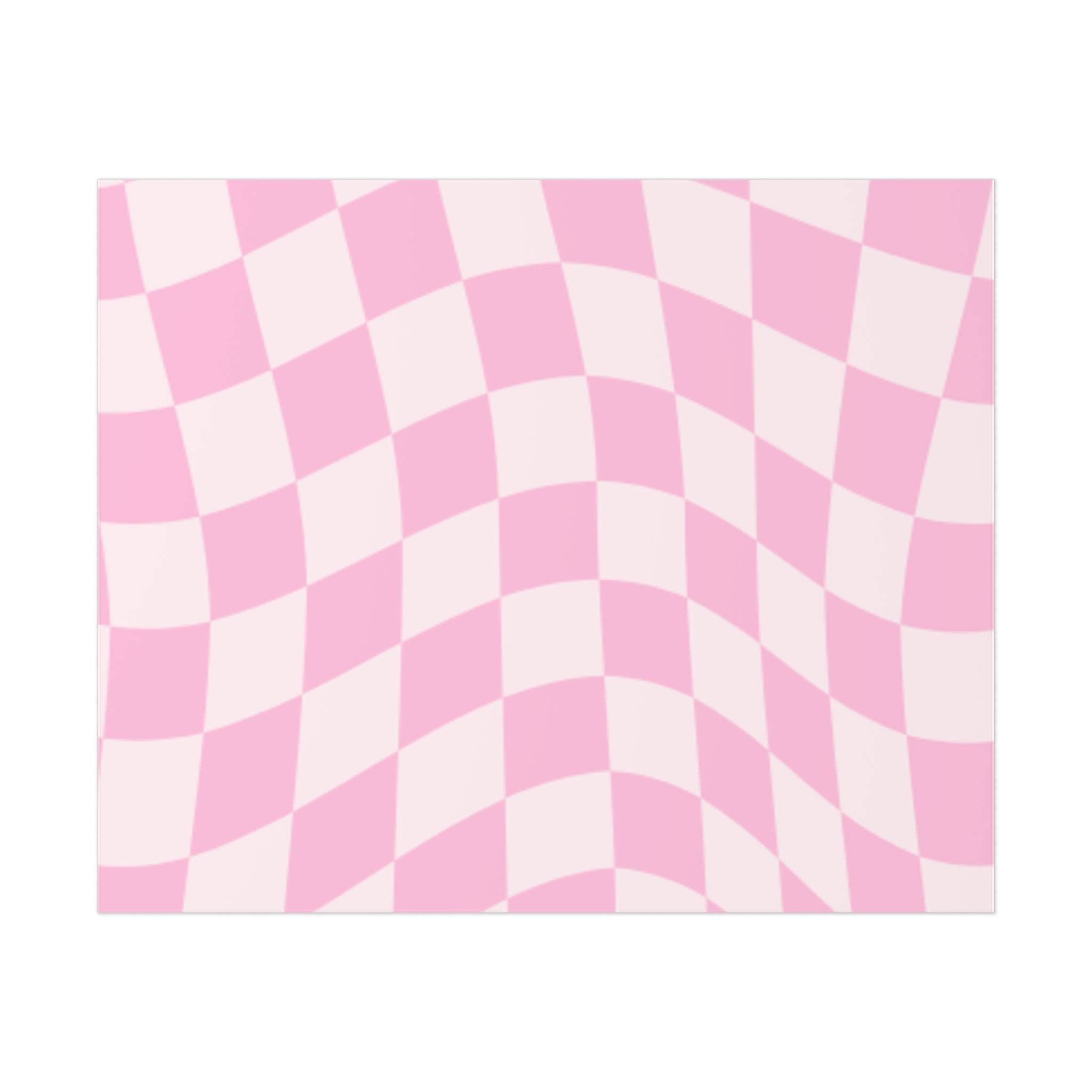 Pink and white wavy checkered pattern printed on sustainable uncoated posters by Printify