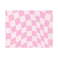 Printify sustainable uncoated posters with pink and white wavy checkerboard pattern